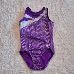 GK child Large purple & silver shimmery leotard, dance gymnastics, VGUC